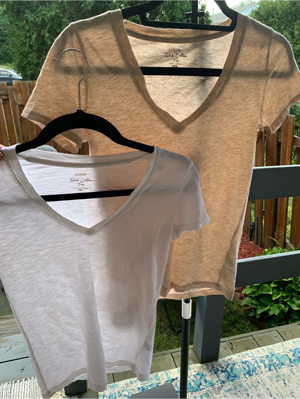 J. Crew Short Sleeve V-Neck Tee in White and Tan